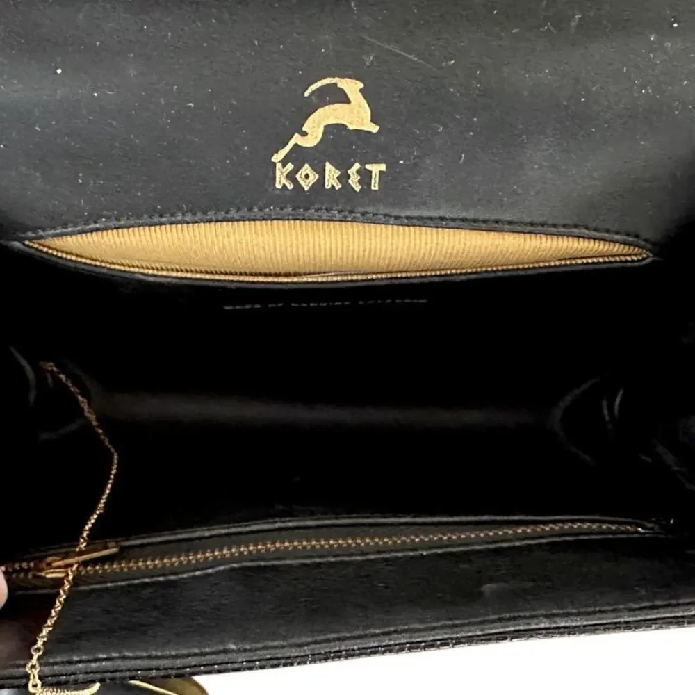 1950s Koret Black Pebble Leather Handbag | Mid-Century Chain Strap